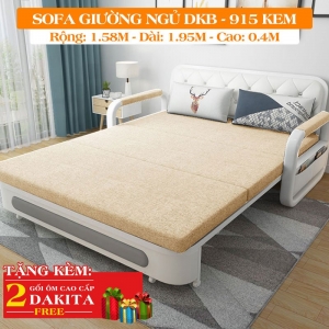 Ghế Sofa Giường Thông Minh DAKITA DKB-915 Có hộc tủ - Kem [Dài: 1.95m  Rộng: 1.58m]