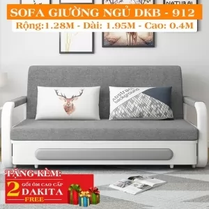 Ghế Sofa Giường Thông Minh DAKITA DKB-912 Có hộc tủ - Xám Nhạt [Dài: 1.95m  Rộng: 1.28m]
