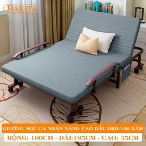 Giường Nệm Đa Năng DAKITA DKB-100 XÁM (100cm) [CAO ĐẦU TỰA LƯNG]