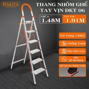 Thang nhôm ghế DAKITA DKT06 – Chữ A 1.48m [NHẸ - DỄ XÀI - BẬC THANG TO] 