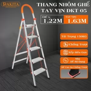 Thang nhôm ghế DAKITA DKT05 – Chữ A 1.2m [NHẸ - DỄ XÀI - BẬC THANG TO] 