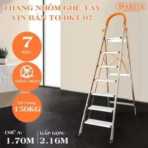 Thang nhôm ghế DAKITA DKT07 – Chữ A 1.7m [NHẸ - DỄ XÀI - BẬC THANG TO] 