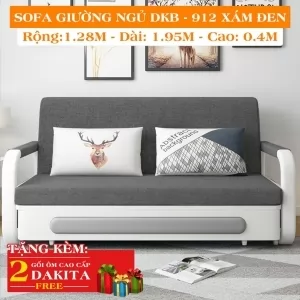 Ghế Sofa Giường Thông Minh DAKITA DKB-912 Có hộc tủ - Xám Đen [Dài: 1.95m  Rộng: 1.28m]