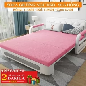 Ghế Sofa Giường Thông Minh DAKITA DKB-915 Có hộc tủ - Hồng [Dài: 1.95m  Rộng: 1.58m]