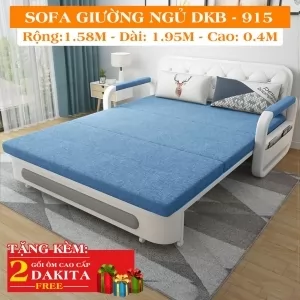 Ghế Sofa Giường DAKITA DKB-915 Có hộc tủ - Xanh thiên thanh [Dài: 1.95m  Rộng: 1.58m]