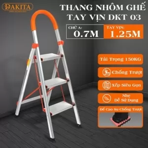 Thang nhôm ghế DAKITA DKT03 – Chữ A 0.7m [NHẸ - DỄ XÀI - BẬC THANG TO] 