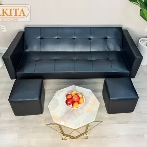SOFA BED DAKITA CÓ TAY VỊN - MÀU ĐEN SIMILI [ĐẸP LỊCH SỰ]